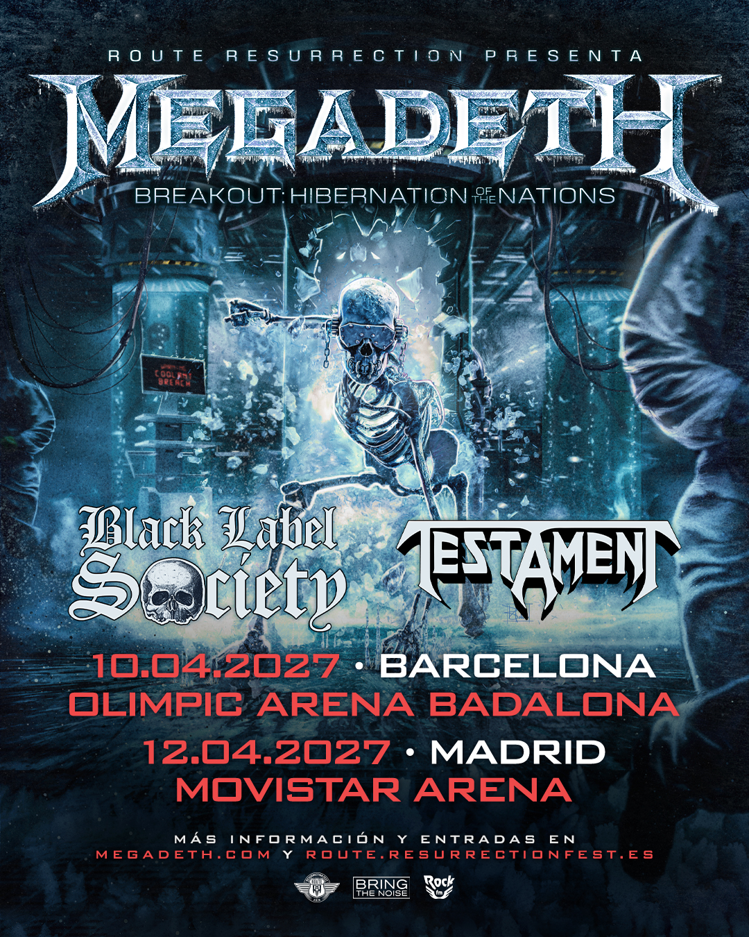 Cartel o imagen promocional de Megadeth + Black Label Society + Testament