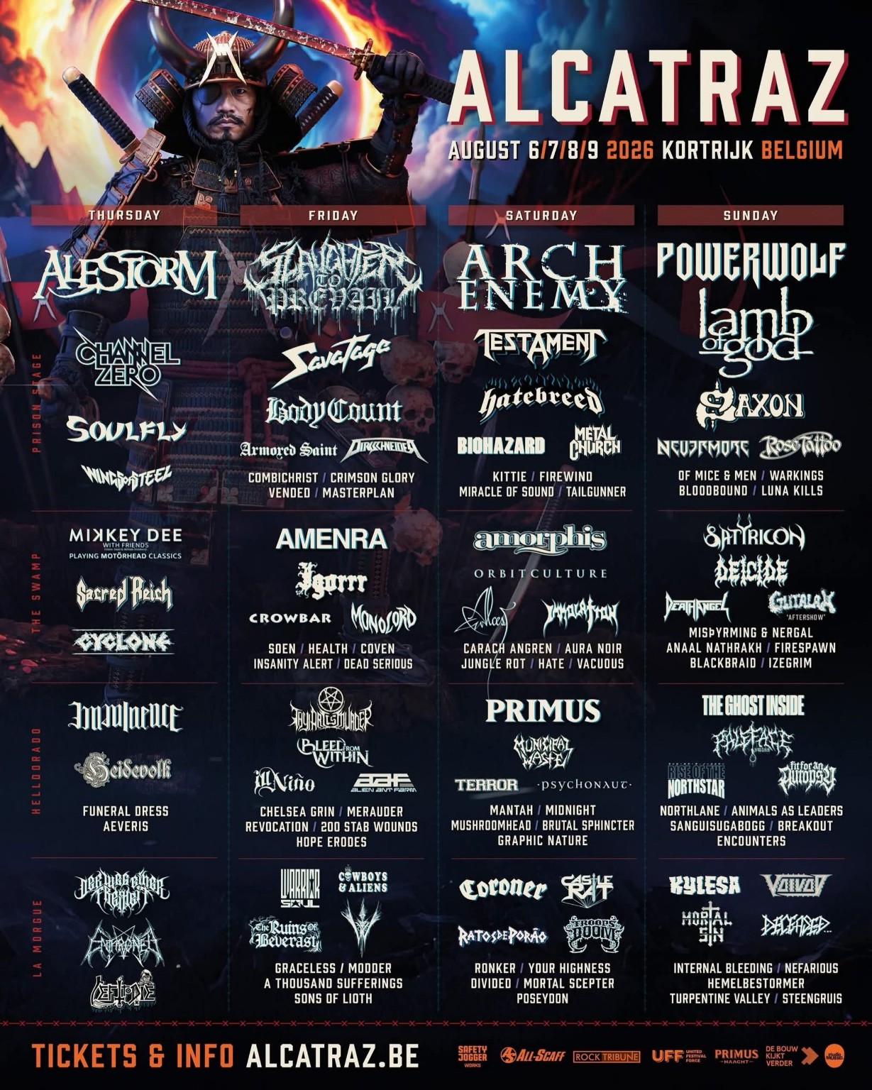 Cartel completo de Alcatraz Open Air 2026 con la distribución de bandas por días y escenarios