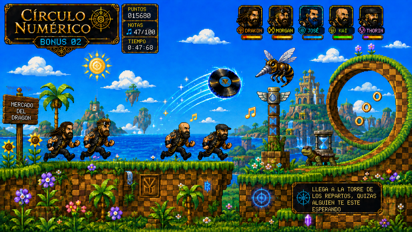 Imagen oficial de Círculo Numérico para el Bonus 02 con estética de videojuego retro y escenario de plataformas