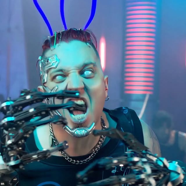 Milo Silvestro caracterizado como cíborg en la imagen oficial de Roboticist de Fear Factory