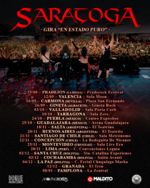 Cartel oficial de Saratoga con las fechas de la gira En Estado Puro de 2026 y enero de 2027