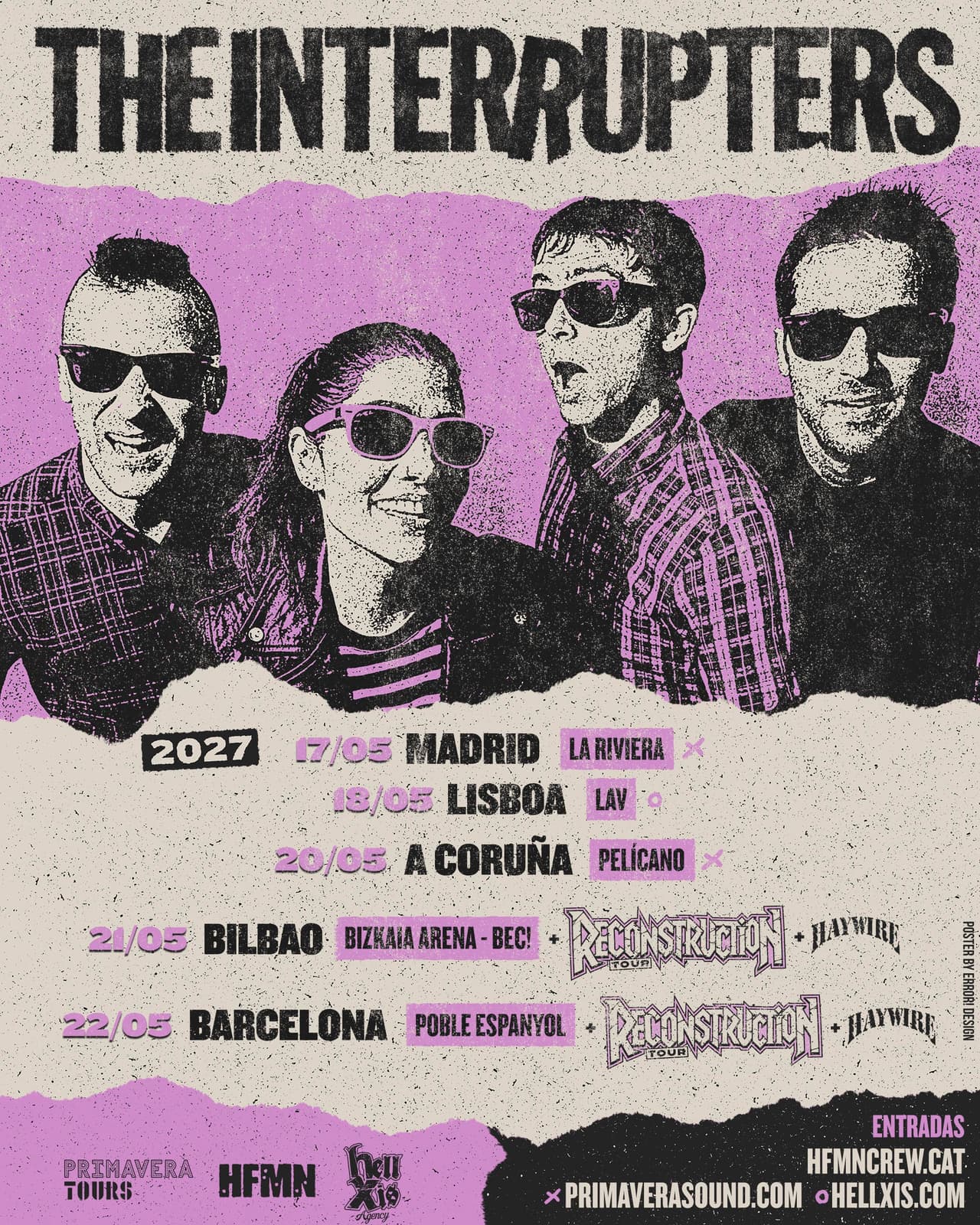 Cartel oficial morado y negro de la gira ibérica de The Interrupters en mayo de 2027