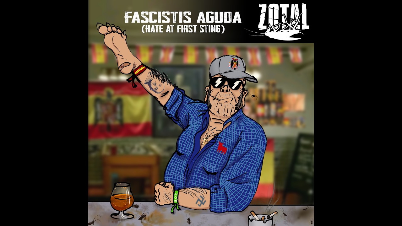 Ilustración oficial de Fascistis aguda de Zotal con un personaje levantando un pie en un bar